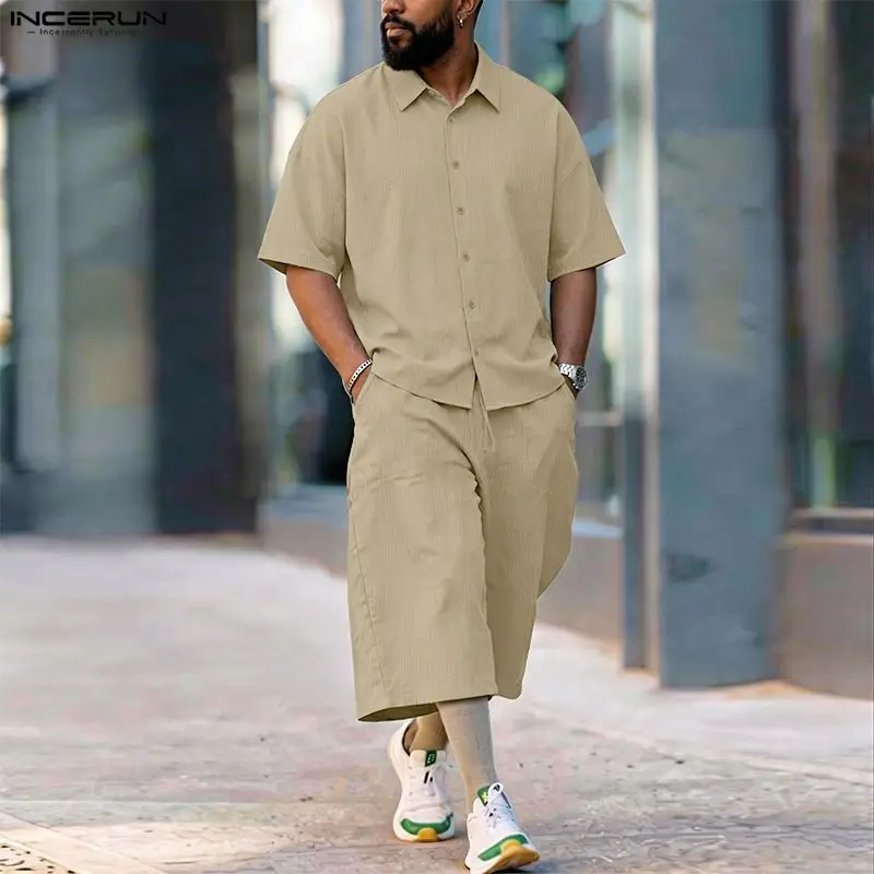 Men'S Fashion Pants - INCERUN Set Pria Celana Kemeja Lengan