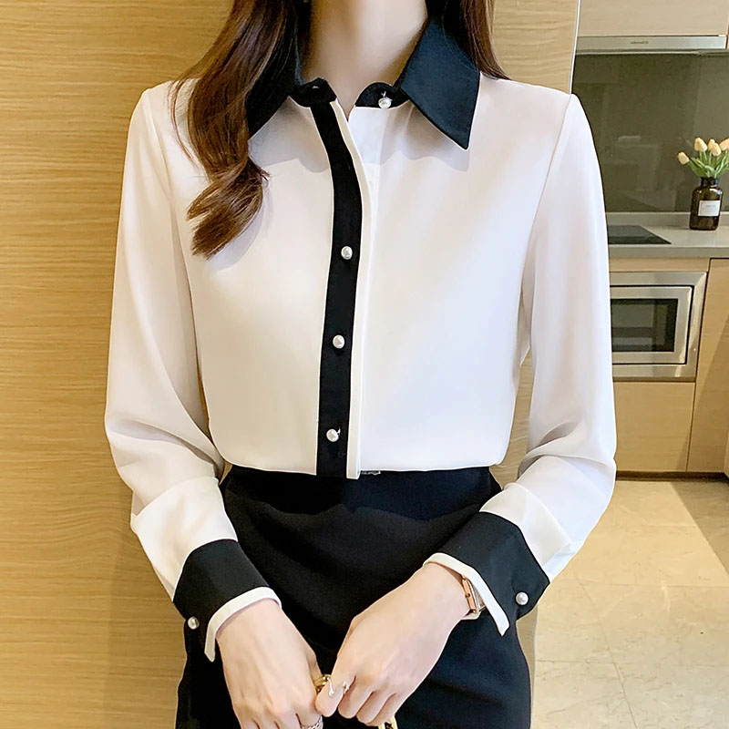 Men Fashion Korean Style - Kemeja Chiffon Putih untuk Wanita Gaya