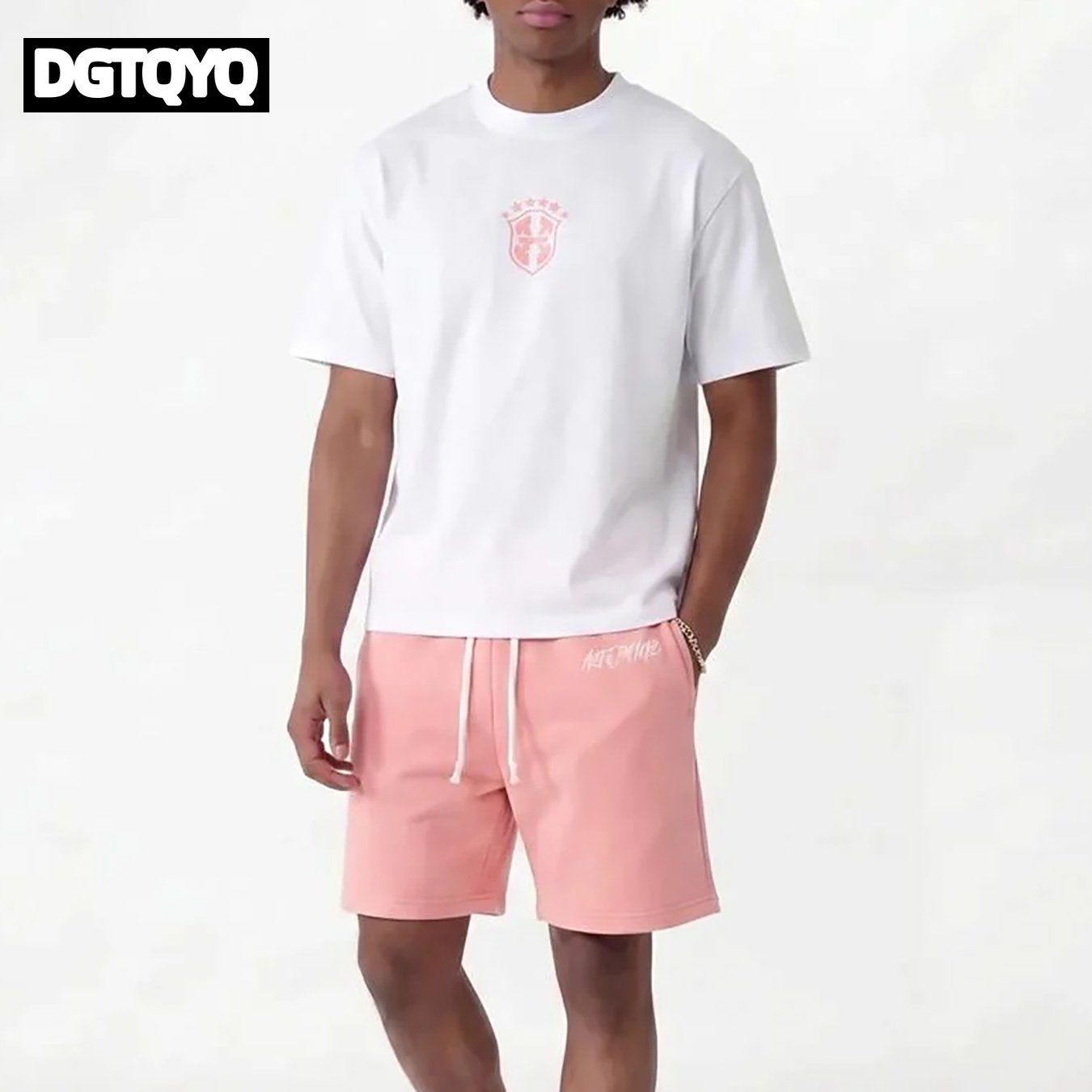 Mens Fashion Zip Up - Set Kaos Oblong Leher Bulat Bermotif