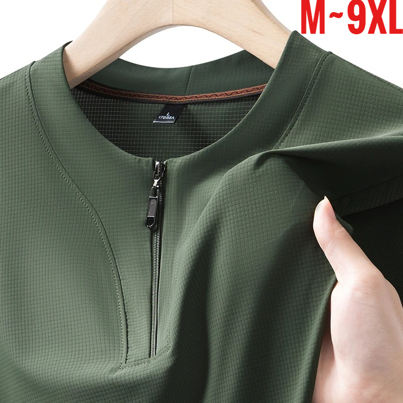 Mens Fashion Zip Up - Kaos Henley Pria Ukuran Besar 9XL