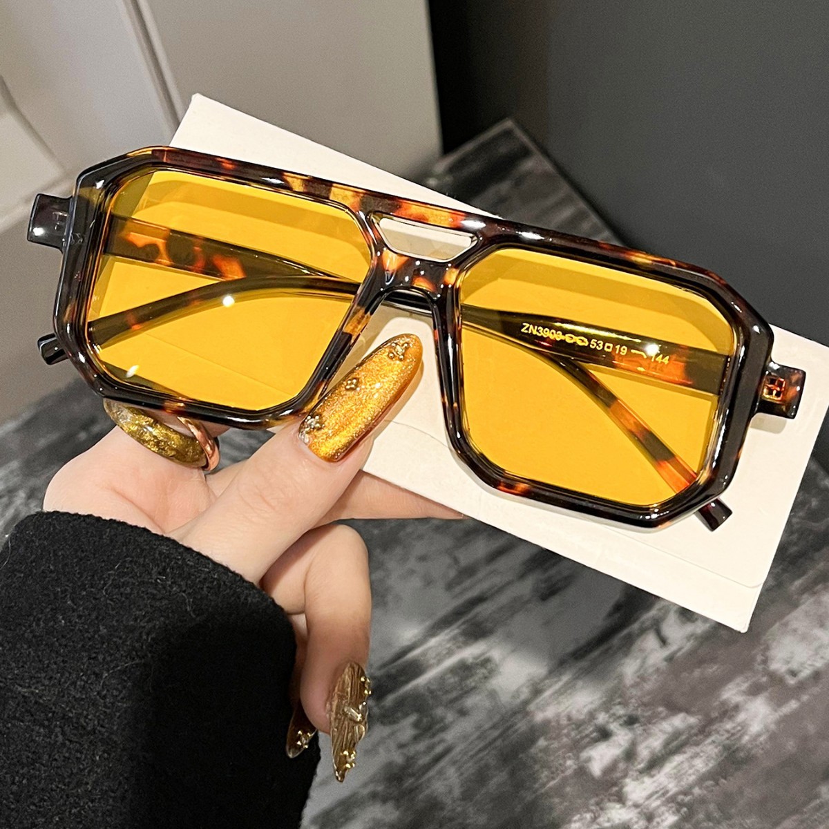 Men'S Fashion Glasses - Kacamata Hitam Retro Persegi Double Beam