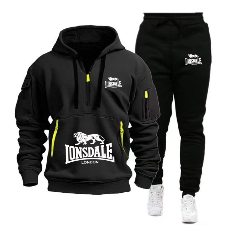 Mens Fashion Zip Up - LONSDALE Set Hoodie Saku Kanguru Pria