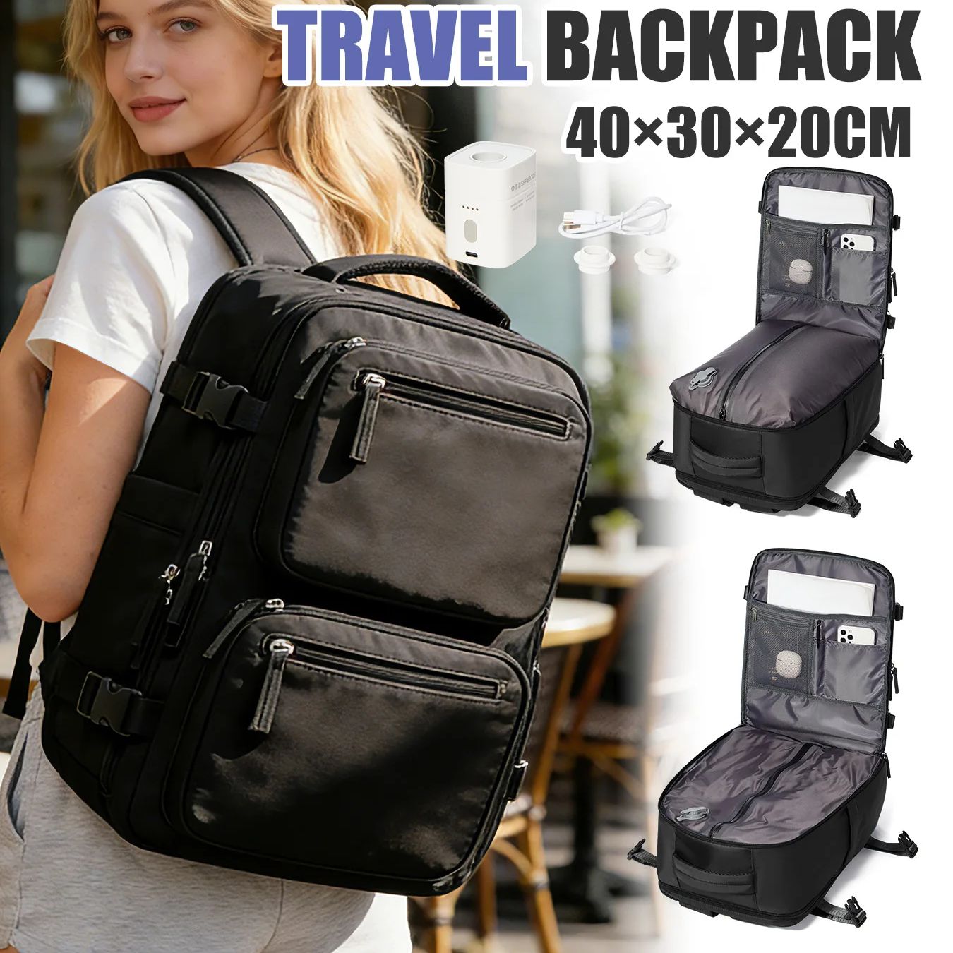 Mens Fashion Zip Up - Ransel Wanita Ransel Vakum dengan Pompa