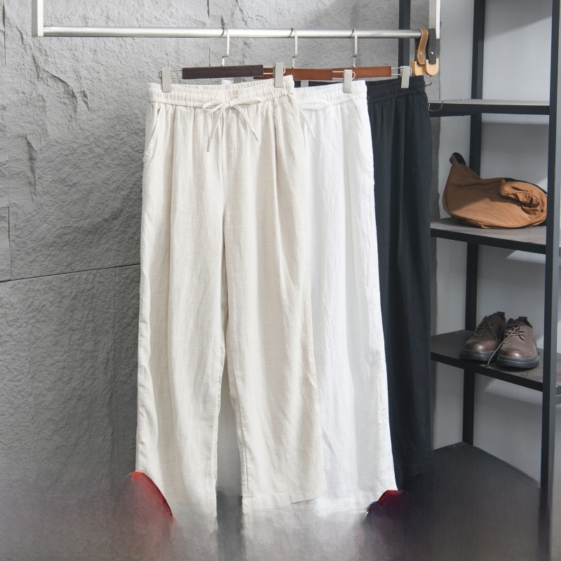 Men'S Fashion Garage - Celana Lurus Kasual Pria Campuran Katun
