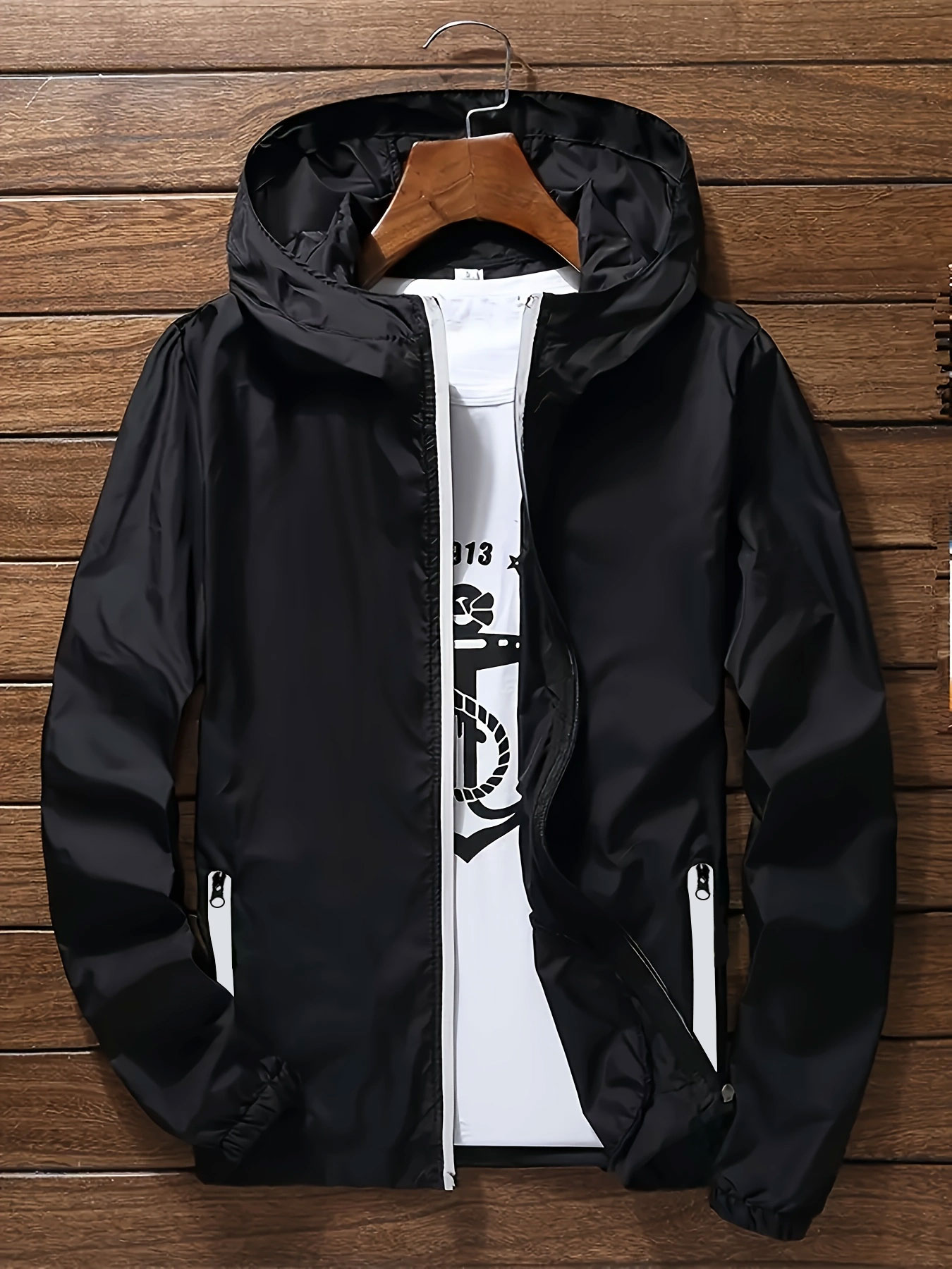 Mens Fashion Zip Up - Jaket Windbreaker Pria Premium Ringan Berkerudung,
