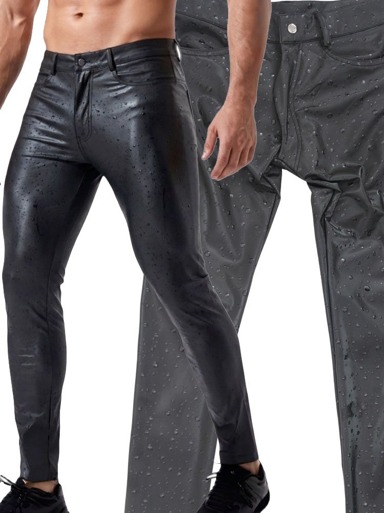Jeans Pants Fashion Men - Celana Pensil Ketat Kulit PU Elastis