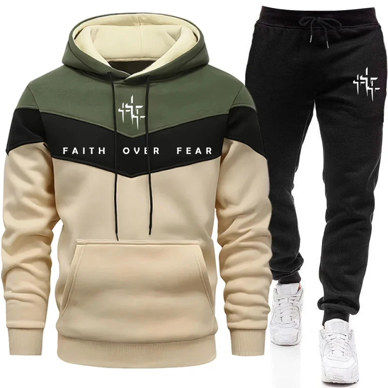 Faith Over Fear Setelan Olahra - Mens Fashion Casual Outfits ulasan dan harga