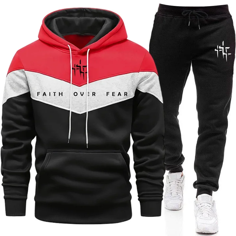 Faith Over Fear Setelan Olahra - Mens Fashion Casual Outfits ulasan dan harga