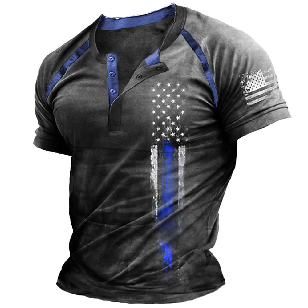Kaos Henry Pria Motif Bendera  - Men'S Fashion Rules ulasan dan harga