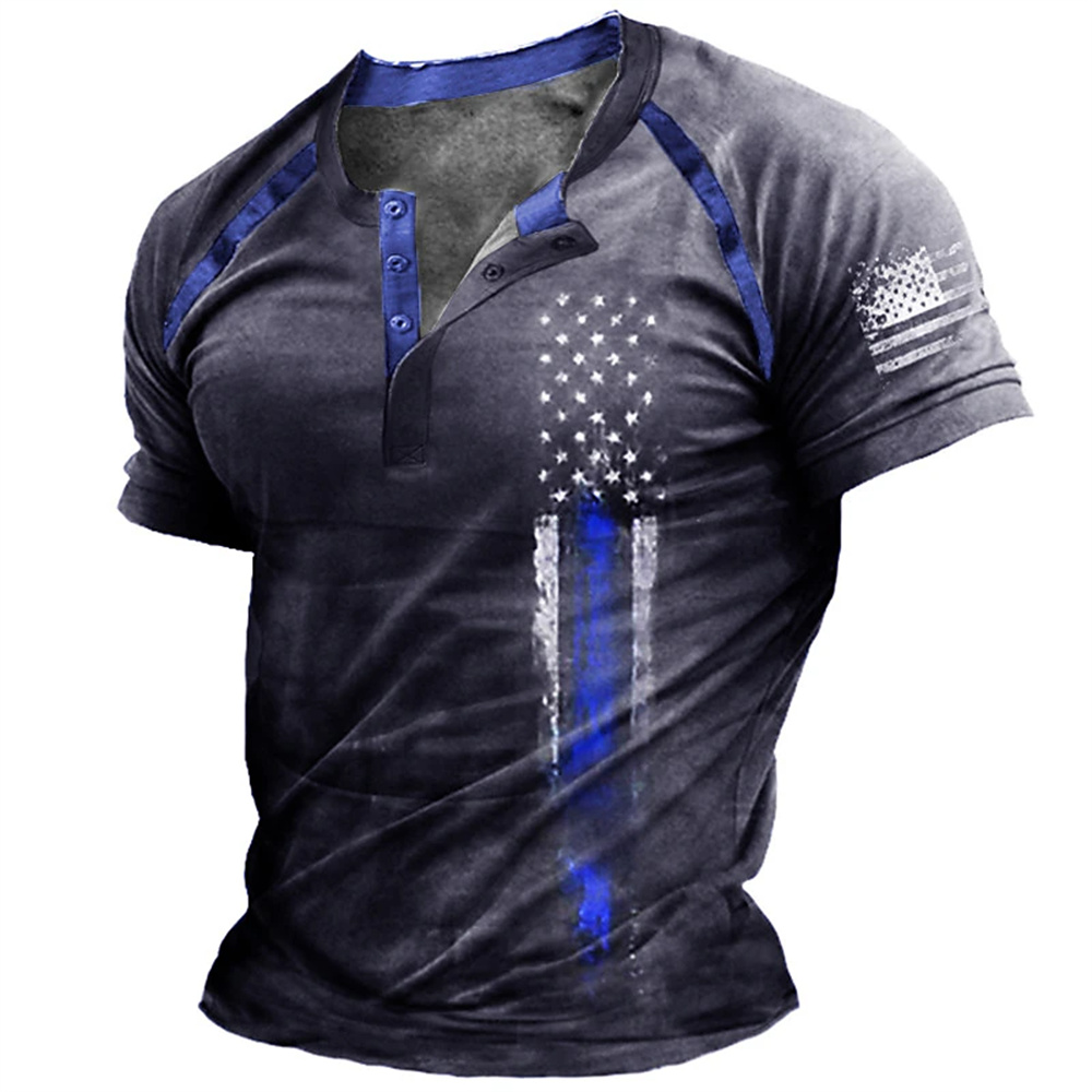 Kaos Henry Pria Motif Bendera  - Men'S Fashion Rules ulasan dan harga
