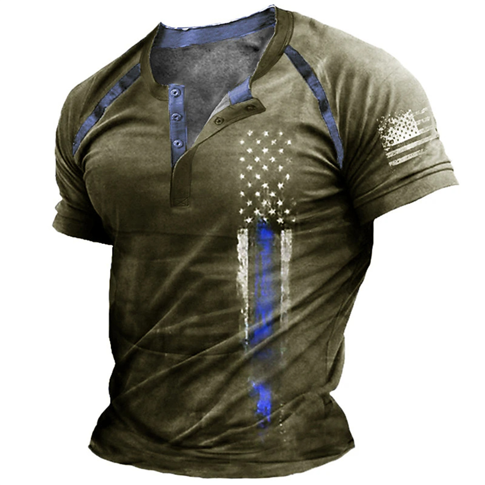 Kaos Henry Pria Motif Bendera  - Men'S Fashion Rules ulasan dan harga